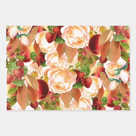 Waterverf Rozen en aardbeien Inpakpapier Vel (Voorkant)