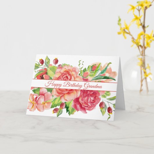 Waterverf Rozen en bessen grootmoeder Birthday Kaart (Gele Bloem)