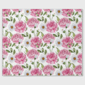 Waterverf Rozen en Daisy Flowers Cadeaupapier (Vlak)