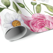 Waterverf Rozen en Daisy Flowers Cadeaupapier (Rol Hoek)