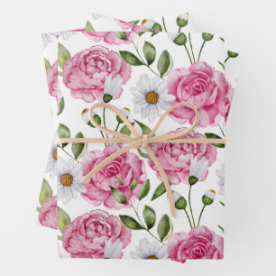 Waterverf Rozen en Daisy Flowers Inpakpapier Vel