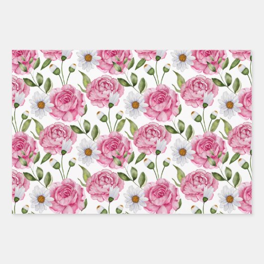 Waterverf Rozen en Daisy Flowers Inpakpapier Vel (Voorkant)