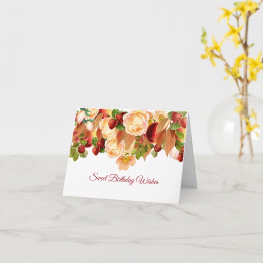 Waterverf Rozen en gemengde bessen Verjaardag Kaar Kaart (Gele Bloem)