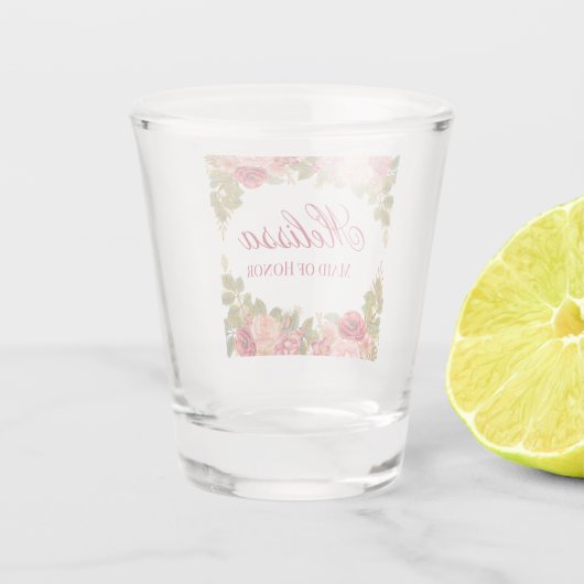 Waterverf Rozen en Glitter Maid of Honor Shot Glas (Achterkant)