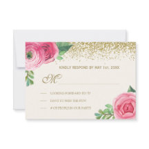 Waterverf Rozen en Glitter Wedding RSVP