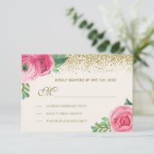 Waterverf Rozen en Glitter Wedding RSVP Kaartje (Staand voorkant)