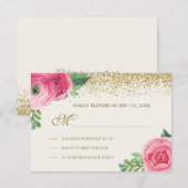 Waterverf Rozen en Glitter Wedding RSVP Kaartje (Voorkant / Achterkant)