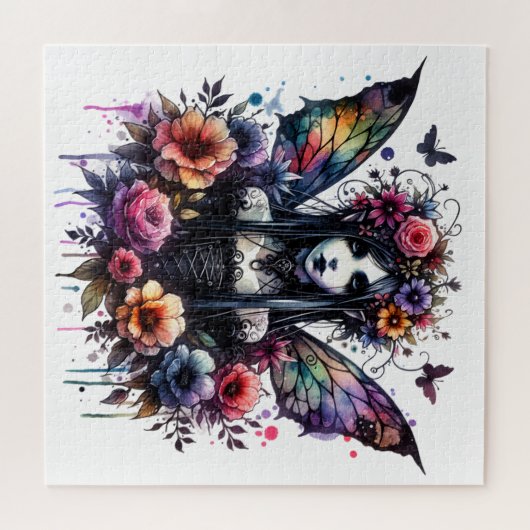 Waterverf Rozen en Gotische Vlinderfee Legpuzzel (Horizontaal)