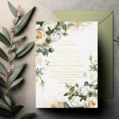 Waterverf Rozen en gouden sierlijke bloemenbruilof Folie Uitnodiging