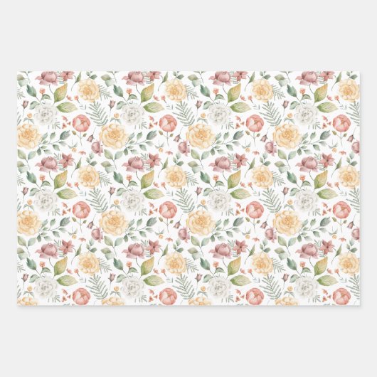 Waterverf Rozen en groen patroon Inpakpapier Vel (Voorkant)