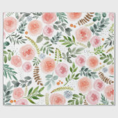 Waterverf Rozen en groene bladeren Cadeaupapier (Vlak)