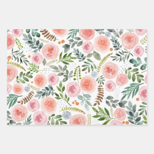 Waterverf Rozen en groene bladeren Inpakpapier Vel (Voorkant 2)