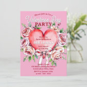 Waterverf Rozen en Hart Valentijnsdag Partij Kaart (Staand voorkant)