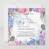 Waterverf Rozen en Hydrangeas Baby shower Kaart (Voorkant)