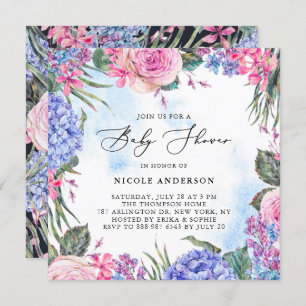 Waterverf Rozen en Hydrangeas Baby shower Kaart