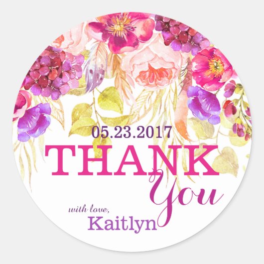 Waterverf Rozen en Hydrangeas Floral Dank u Ronde Sticker (Voorkant)