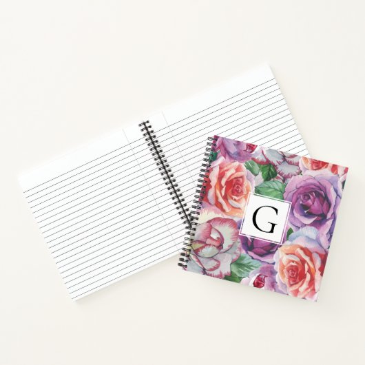 Waterverf rozen en lijst met monogram floraal notitieboek (Binnen)