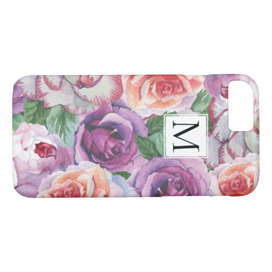 Waterverf rozen en monogram floraal Case-Mate iPhone case (Achterkant (Horizontaal))