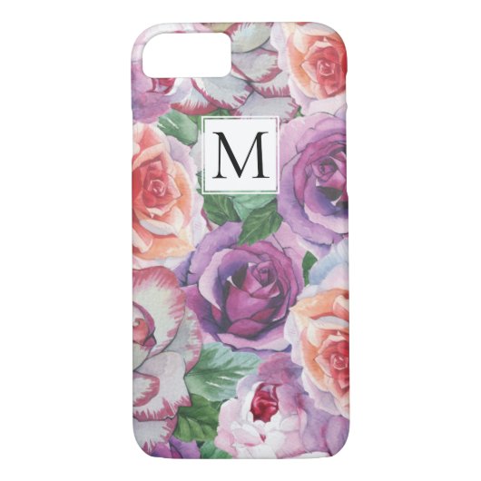 Waterverf rozen en monogram floraal Case-Mate iPhone case (Achterkant)