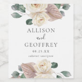 Waterverf Rozen en orchideeën Aangepast huwelijk Wijn Etiket (Enkel label)