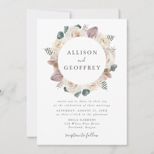 Waterverf Rozen en Orchideeën Bloemen Lijst Bruilo Kaart (Voorkant)