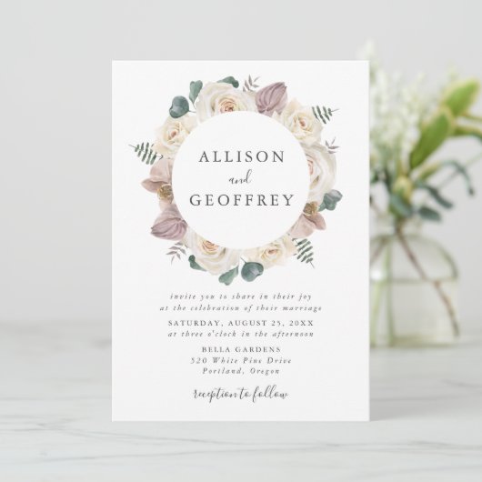 Waterverf Rozen en Orchideeën Bloemen Lijst Bruilo Kaart (Staand voorkant)