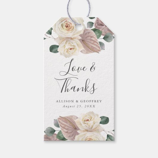 Waterverf Rozen en Orchideeën bruiloft gunst Cadeaulabel (Voorkant)