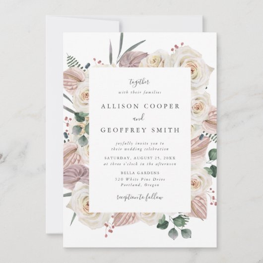 Waterverf Rozen en Orchideeën Bruiloft Kaart (Voorkant)