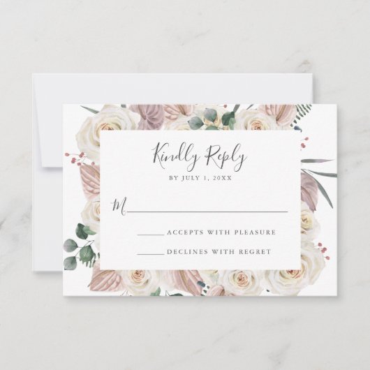 Waterverf Rozen en Orchideeën Bruiloft RSVP Kaartje (Voorkant)