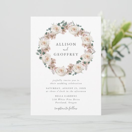 Waterverf Rozen en Orchideeën Floral Wreath Bruilo Kaart (Staand voorkant)