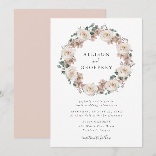 Waterverf Rozen en Orchideeën Floral Wreath Bruilo Kaart (Voorkant / Achterkant)