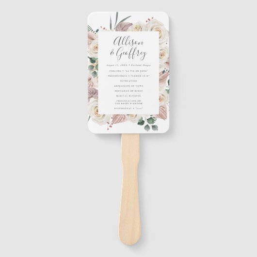 Waterverf Rozen en Orchids Wedding Programme Handwaaier (Voorkant)