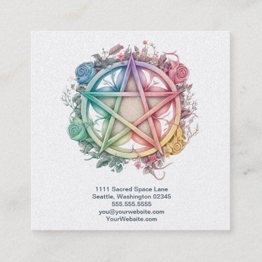 Waterverf Rozen en pentagram Vierkante Visitekaartje (Achterkant)
