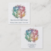 Waterverf Rozen en pentagram Vierkante Visitekaartje (Voorkant / Achterkant)