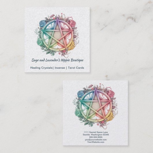 Waterverf Rozen en pentagram Vierkante Visitekaartje (Voorkant / Achterkant)