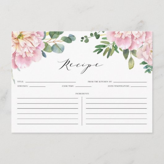 Waterverf Rozen & Eucalyptus Bridal Recipe Informatiekaartje (Voorkant)