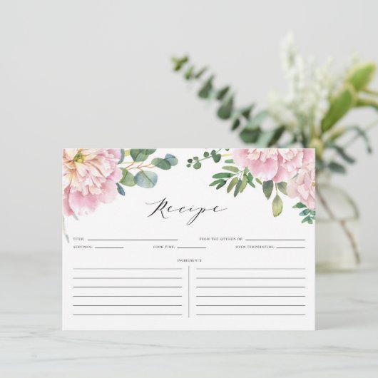 Waterverf Rozen & Eucalyptus Bridal Recipe Informatiekaartje (Staand voorkant)