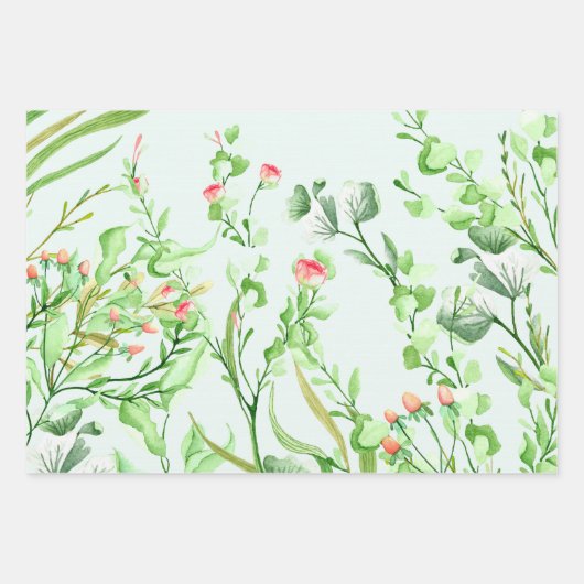 Waterverf Rozen, Eucalyptus en Foliage Inpakpapier Vel (Voorkant 3)