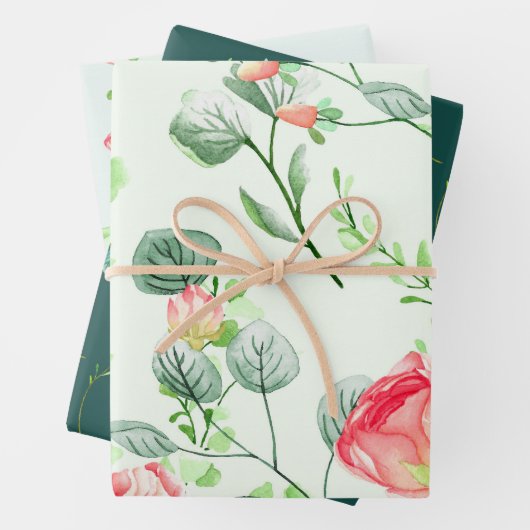 Waterverf Rozen, Eucalyptus en Foliage Inpakpapier Vel (In situ)