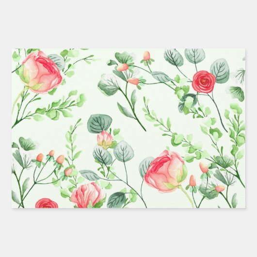 Waterverf Rozen, Eucalyptus en Foliage Inpakpapier Vel (Voorkant)