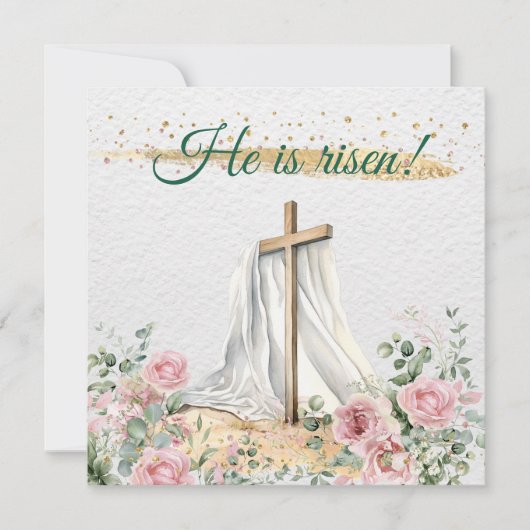 Waterverf Rozen Eucalyptus Hij is Christelijk opge Feestdagenkaart (Voorkant)