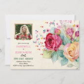 Waterverf Rozen FAREWELL FOTO Invitation Pink Kaart (Voorkant)