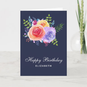 Waterverf Rozen Floral Bouquet Birthday Kaart