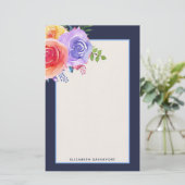Waterverf Rozen Floral Bouquet Briefpapier (Staand voorkant)