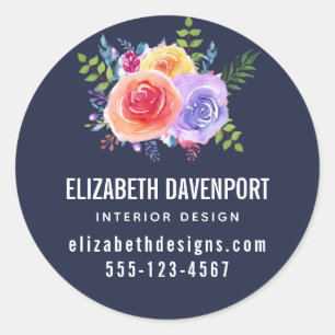 Waterverf Rozen Floral Bouquet Business Ronde Sticker