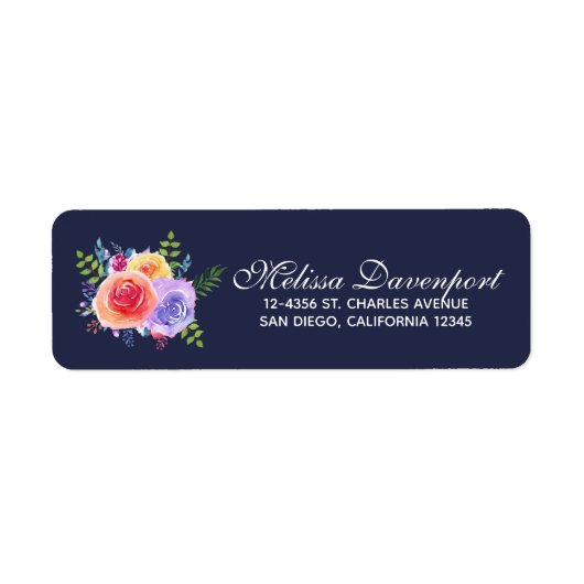 Waterverf Rozen Floral Bouquet Etiket (Voorkant)
