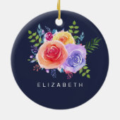 Waterverf Rozen Floral Bouquet Keramisch Ornament (Achterkant)