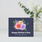 Waterverf Rozen Floral Bouquet Moederdag Briefkaart (Staand voorkant)