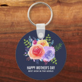 Waterverf Rozen Floral Bouquet Moederdag Sleutelhanger (Voorkant)