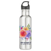 Waterverf Rozen Floral Bouquet Moederdag Waterfles (Voorkant)